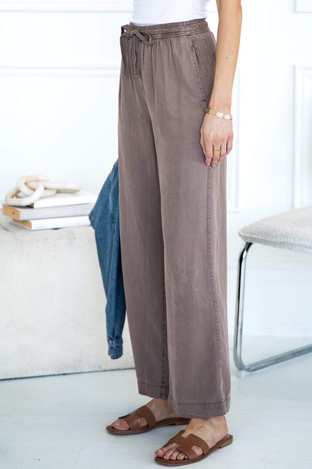 INDIGO TENCEL WIDE LEG PANTS-BR