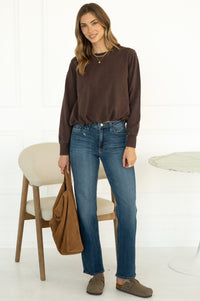 LONG WEEKEND COTTON BUBBLE HEM SWEATSHIRT IN BROWN