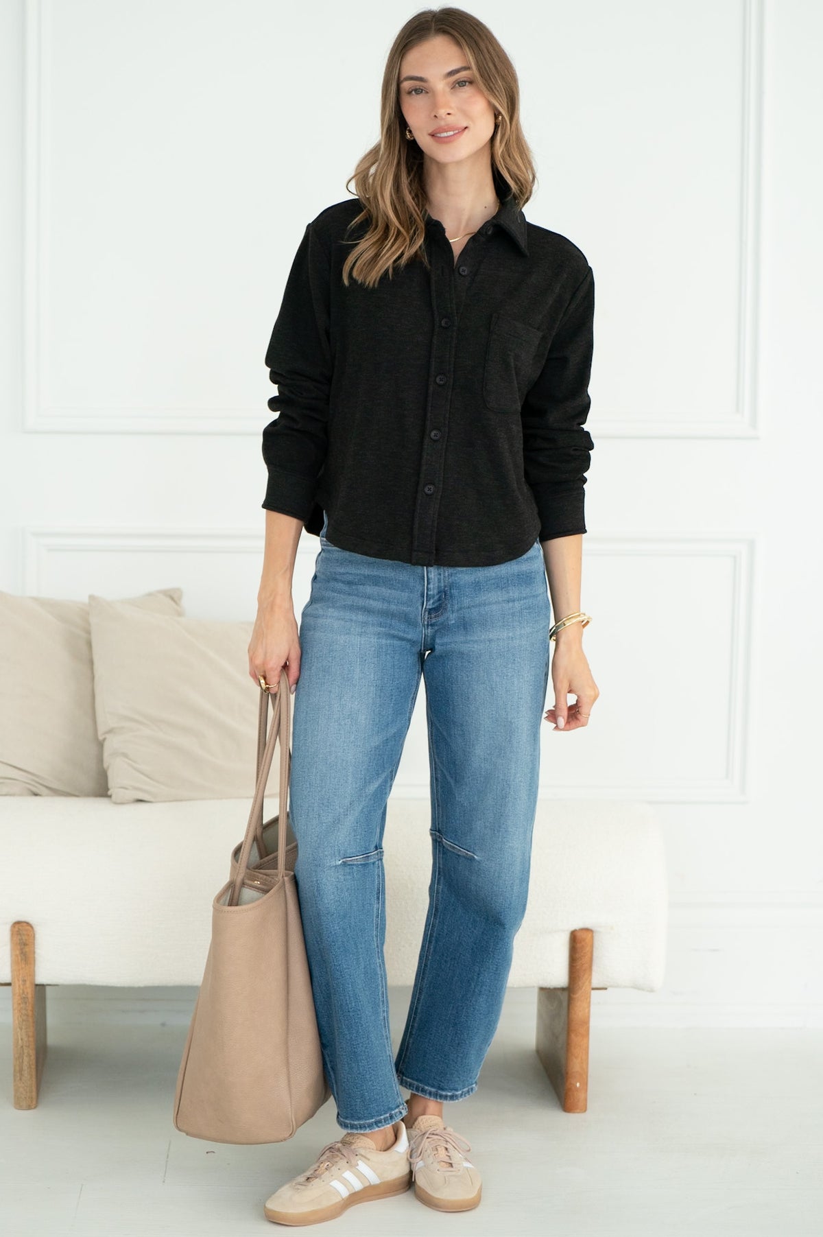 AISLIN LONG SLEEVE BUTTON UP SWEATSHIRT