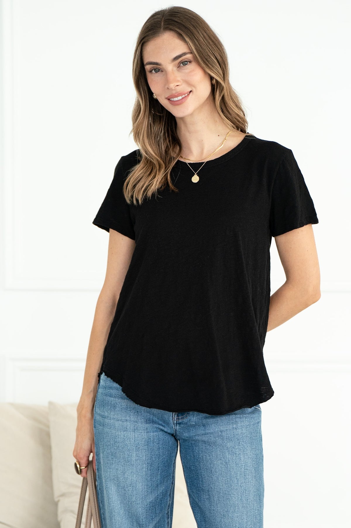 EVERYDAY COTTON CREW NECK TEE IN BLACK