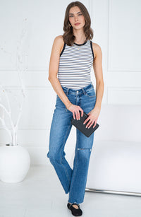 EGON STRIPE CONTRAST RIBBED TANK-BK