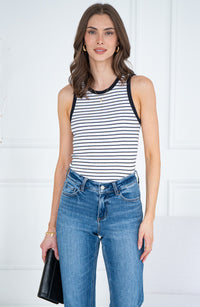 EGON STRIPE CONTRAST RIBBED TANK-BK