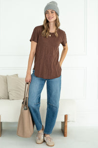 EVERYDAY COTTON CREW NECK TEE IN BROWN