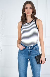 EGON STRIPE CONTRAST RIBBED TANK-BK