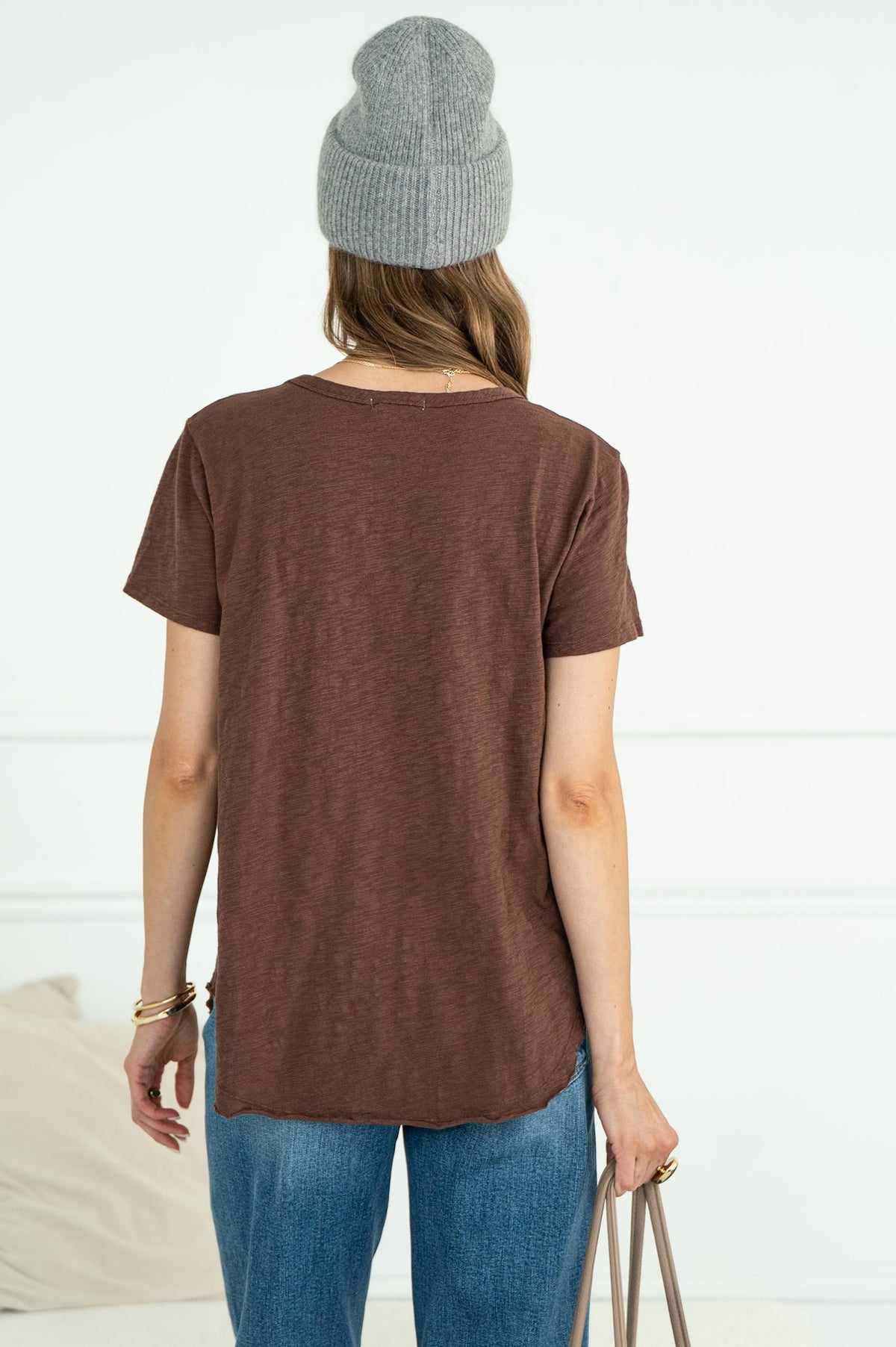 EVERYDAY COTTON CREW NECK TEE IN BROWN