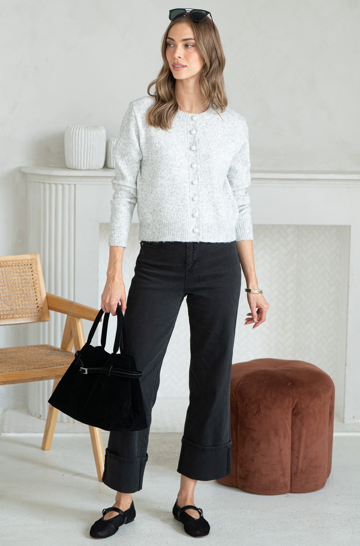 AISHA PEARL BUTTON SWEATER