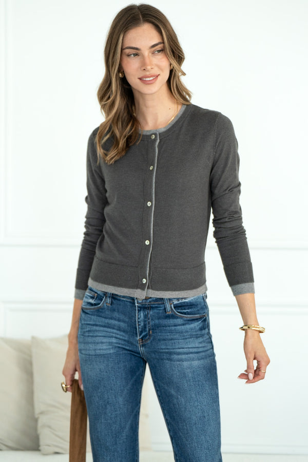 CARLIE DOUBLE LAYER CARDIGAN IN GREY