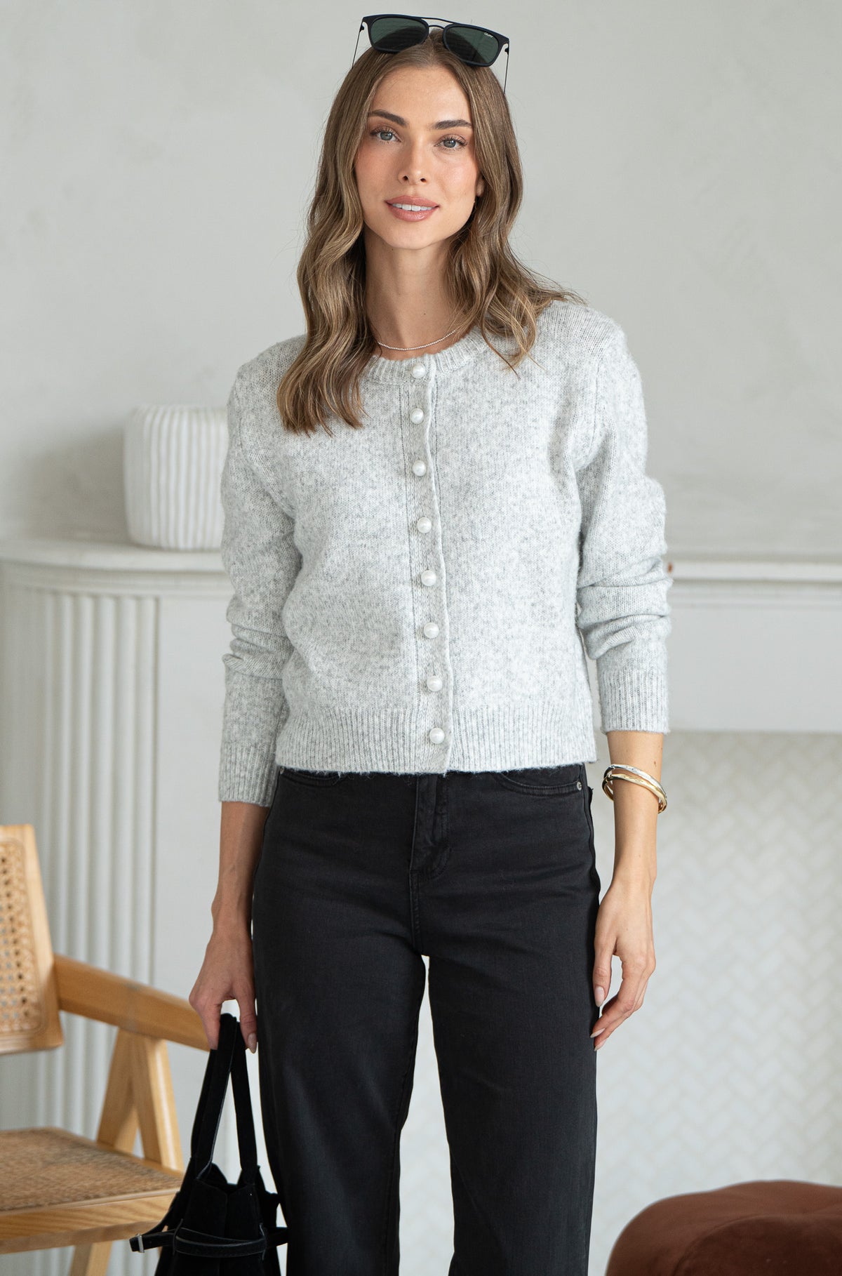 AISHA PEARL BUTTON SWEATER