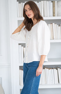 SILA 3/4 SLV LINEN BLOUSE-CR