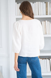 SILA 3/4 SLV LINEN BLOUSE-CR