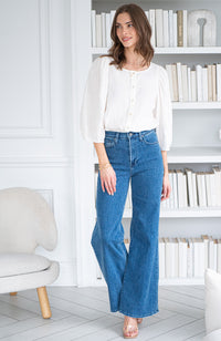 SILA 3/4 SLV LINEN BLOUSE-CR