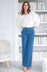 SILA 3/4 SLV LINEN BLOUSE-CR