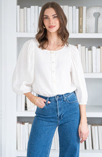 SILA 3/4 SLV LINEN BLOUSE-CR