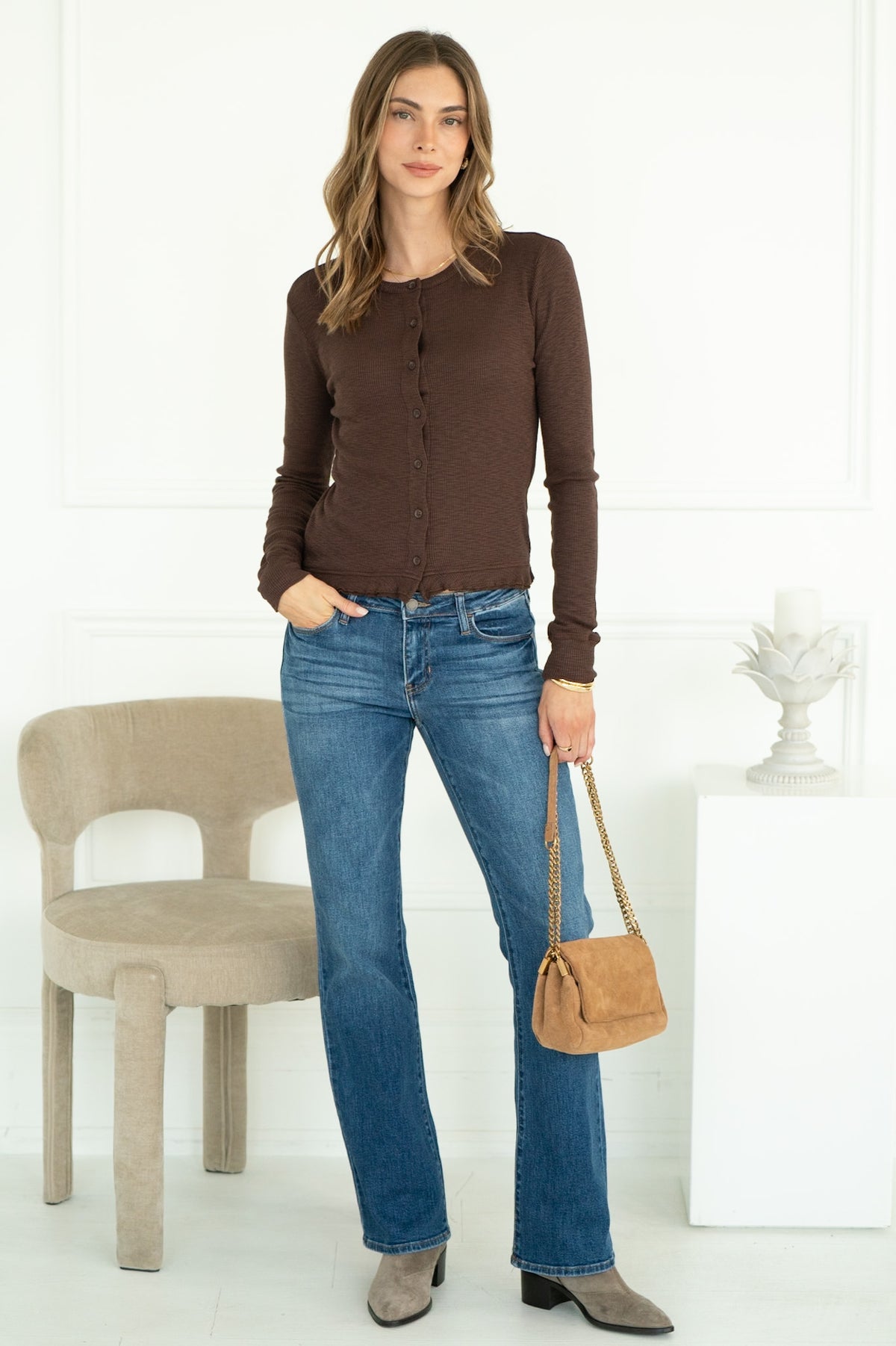 ST. TROPEZ COTTON MODAL CARDIGAN IN MOCHA