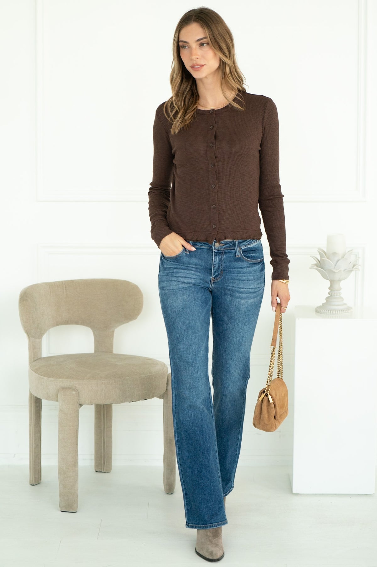 ST. TROPEZ COTTON MODAL CARDIGAN IN MOCHA