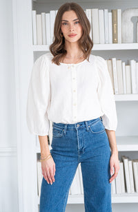 SILA 3/4 SLV LINEN BLOUSE-CR