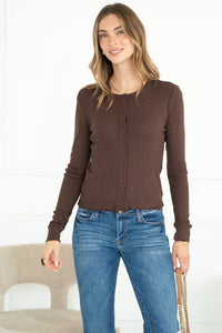 ST. TROPEZ COTTON MODAL CARDIGAN IN MOCHA