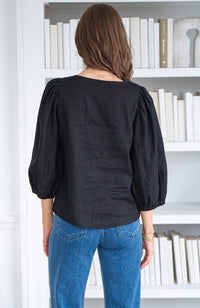 SILA 3/4 SLV LINEN BLOUSE-BK