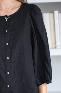 SILA 3/4 SLV LINEN BLOUSE-BK