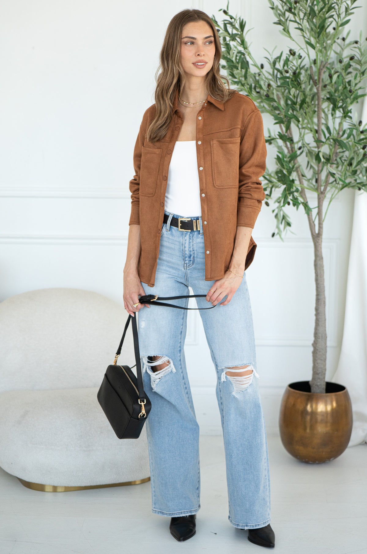 LAST NIGHT FAUX SUEDE SHIRT