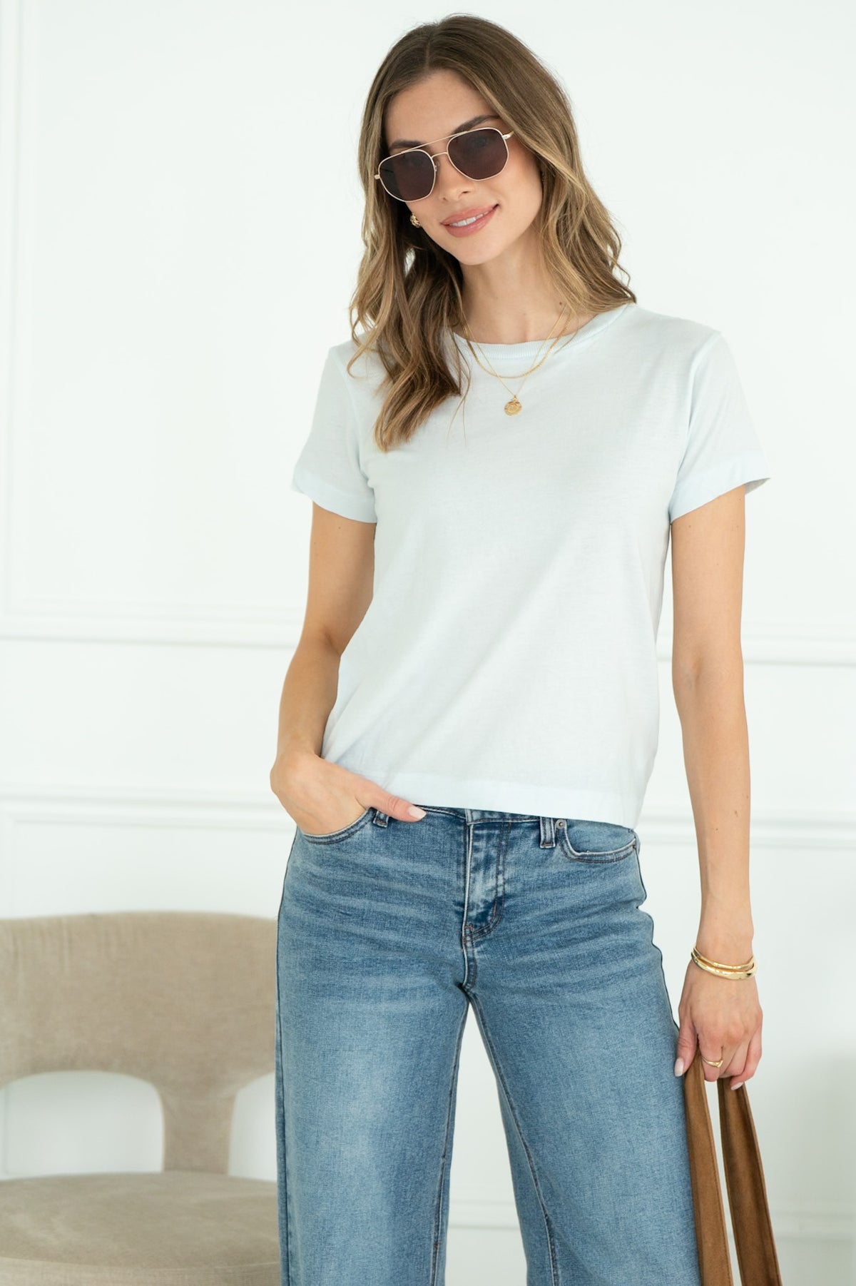 SEVIILA COTTON CREW TEE IN BLUE