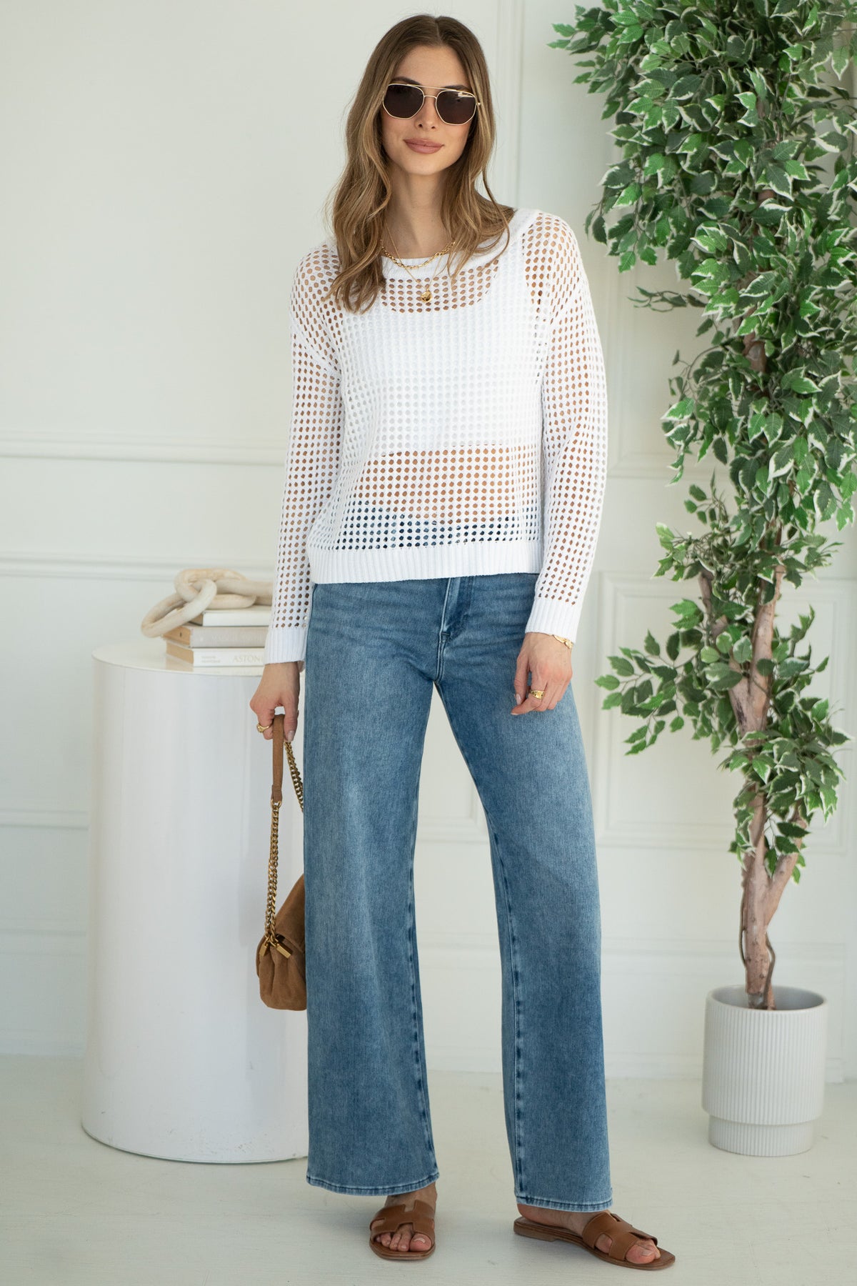 AZELIE OPEN KNIT SWEATER-WH