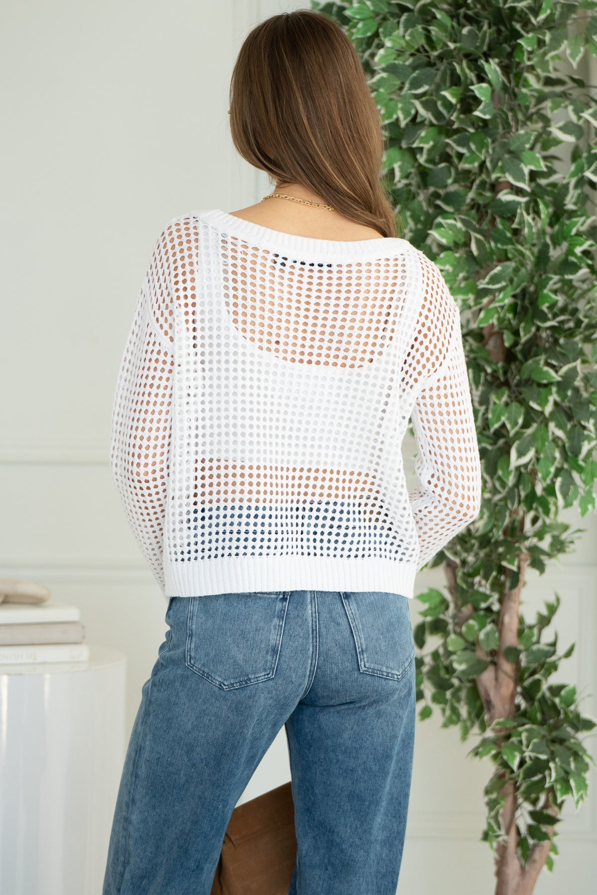 AZELIE OPEN KNIT SWEATER-WH