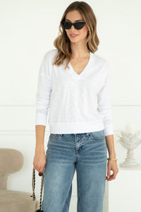 ALICE COTTON V NECK TOP IN WHITE