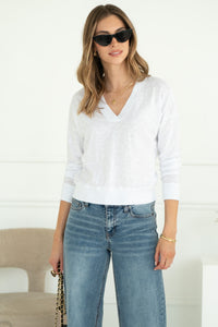 ALICE COTTON V NECK TOP IN WHITE