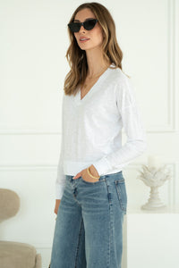 ALICE COTTON V NECK TOP IN WHITE