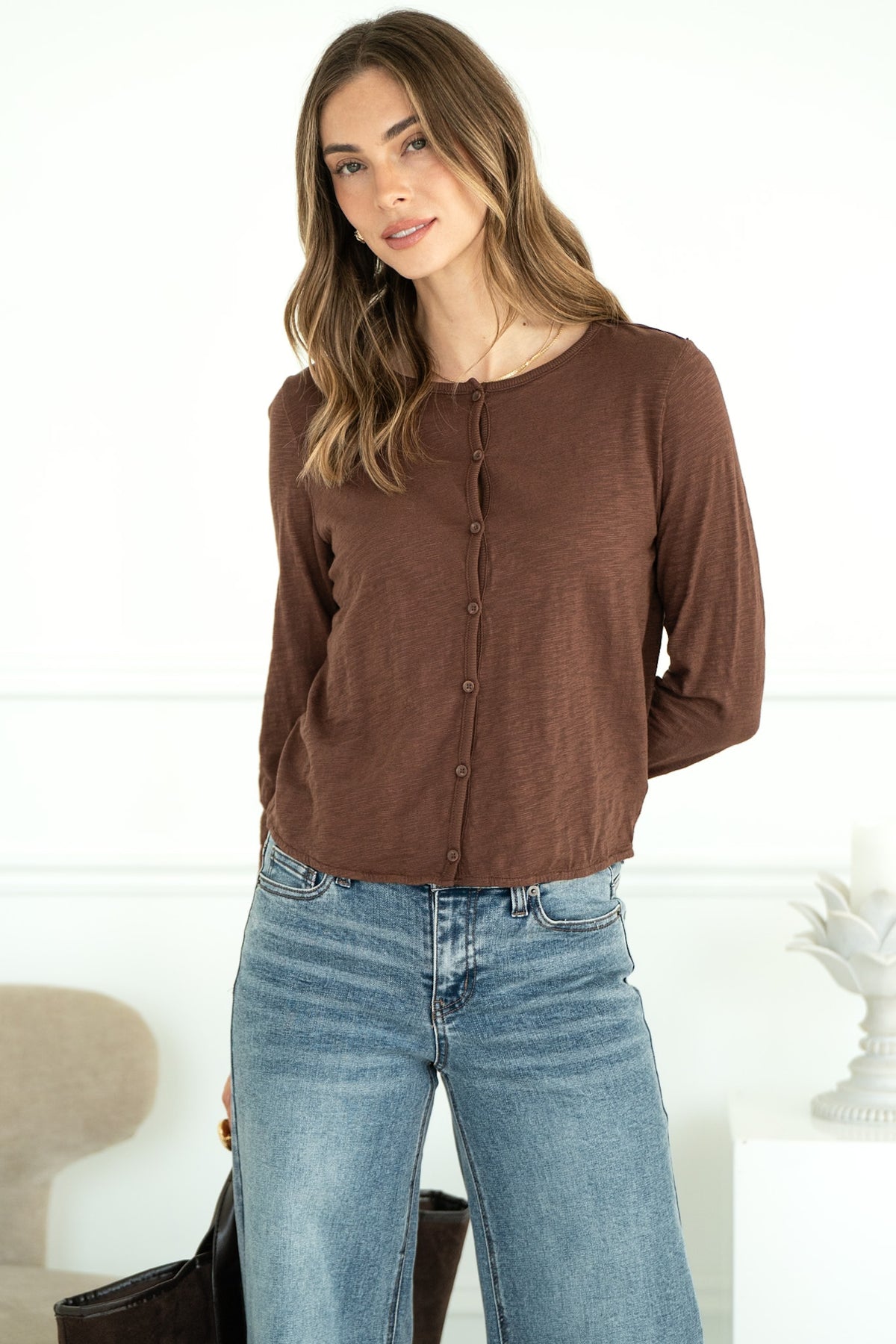 DYLAN COTTON CARDIGAN IN BROWN