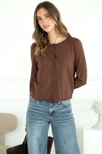 DYLAN COTTON CARDIGAN IN BROWN
