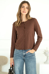 DYLAN COTTON CARDIGAN IN BROWN