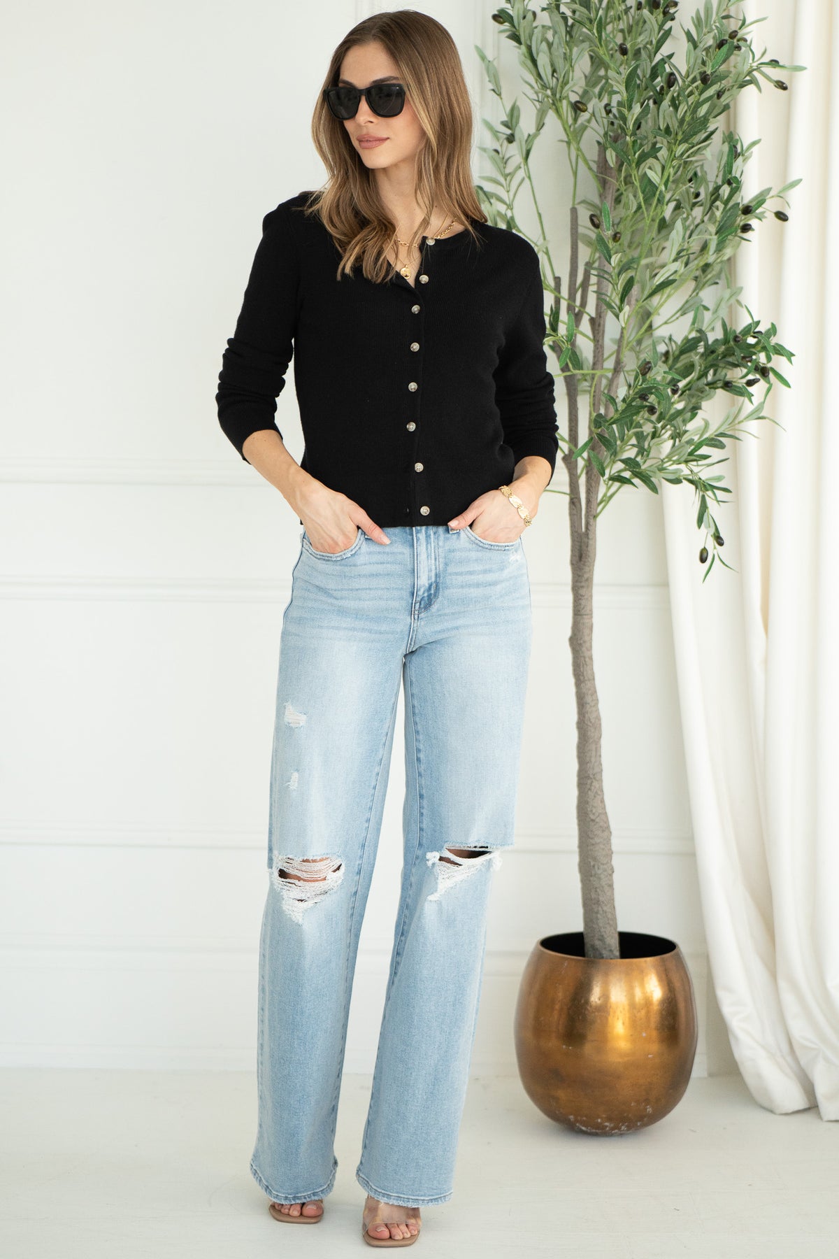 FATE RIBBED CARDIGAN-BK