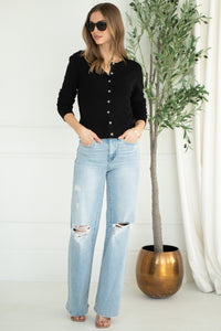 FATE RIBBED CARDIGAN-BK