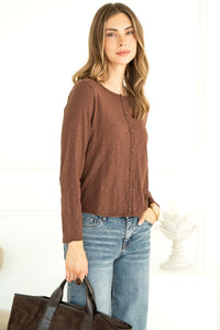 DYLAN COTTON CARDIGAN IN BROWN
