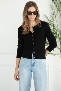 FATE RIBBED CARDIGAN-BK