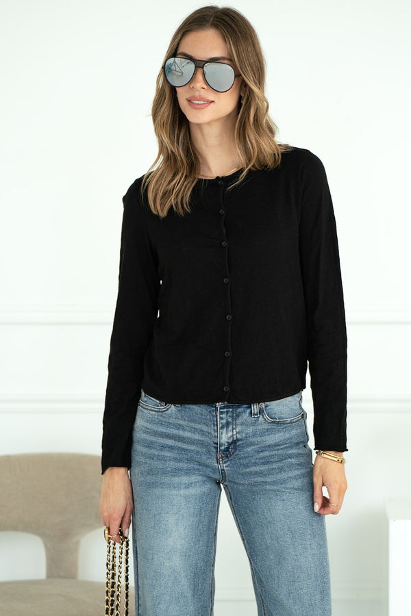 DYLAN COTTON CARDIGAN IN BLACK