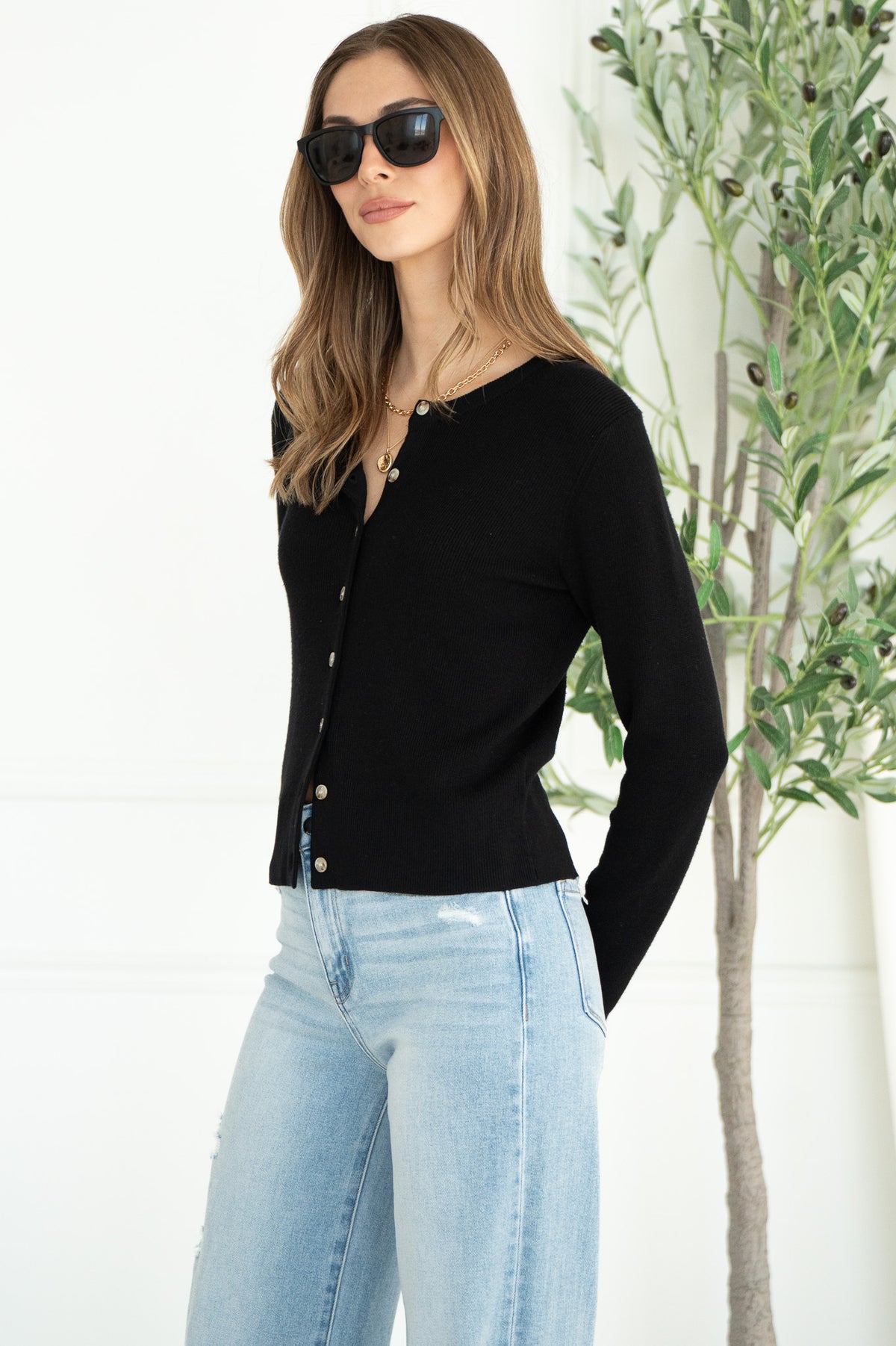 FATE RIBBED CARDIGAN-BK