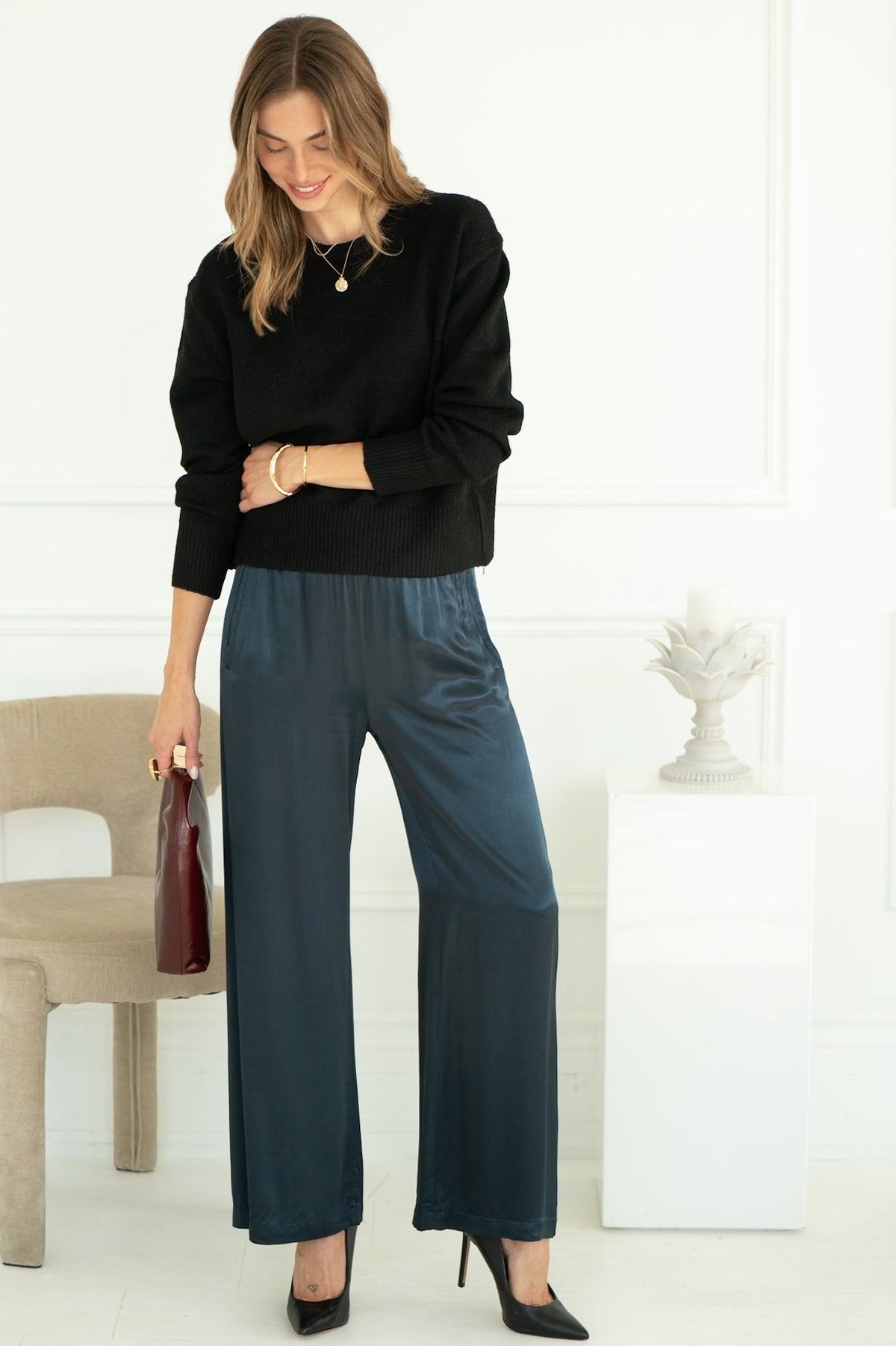 SABLYN DRAPEY WIDE LEG PANTS IN NAVY