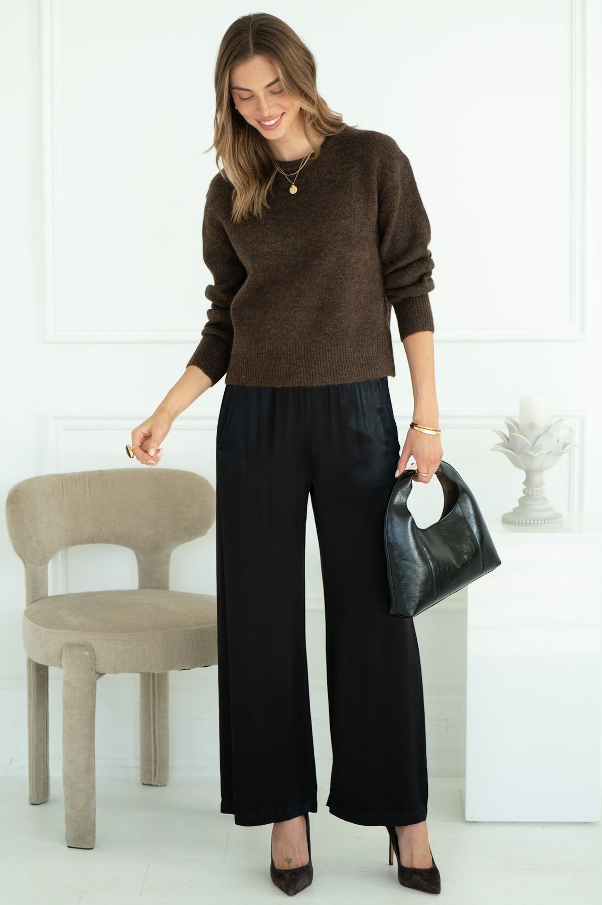 SABLYN DRAPEY WIDE LEG PANTS IN BLACK