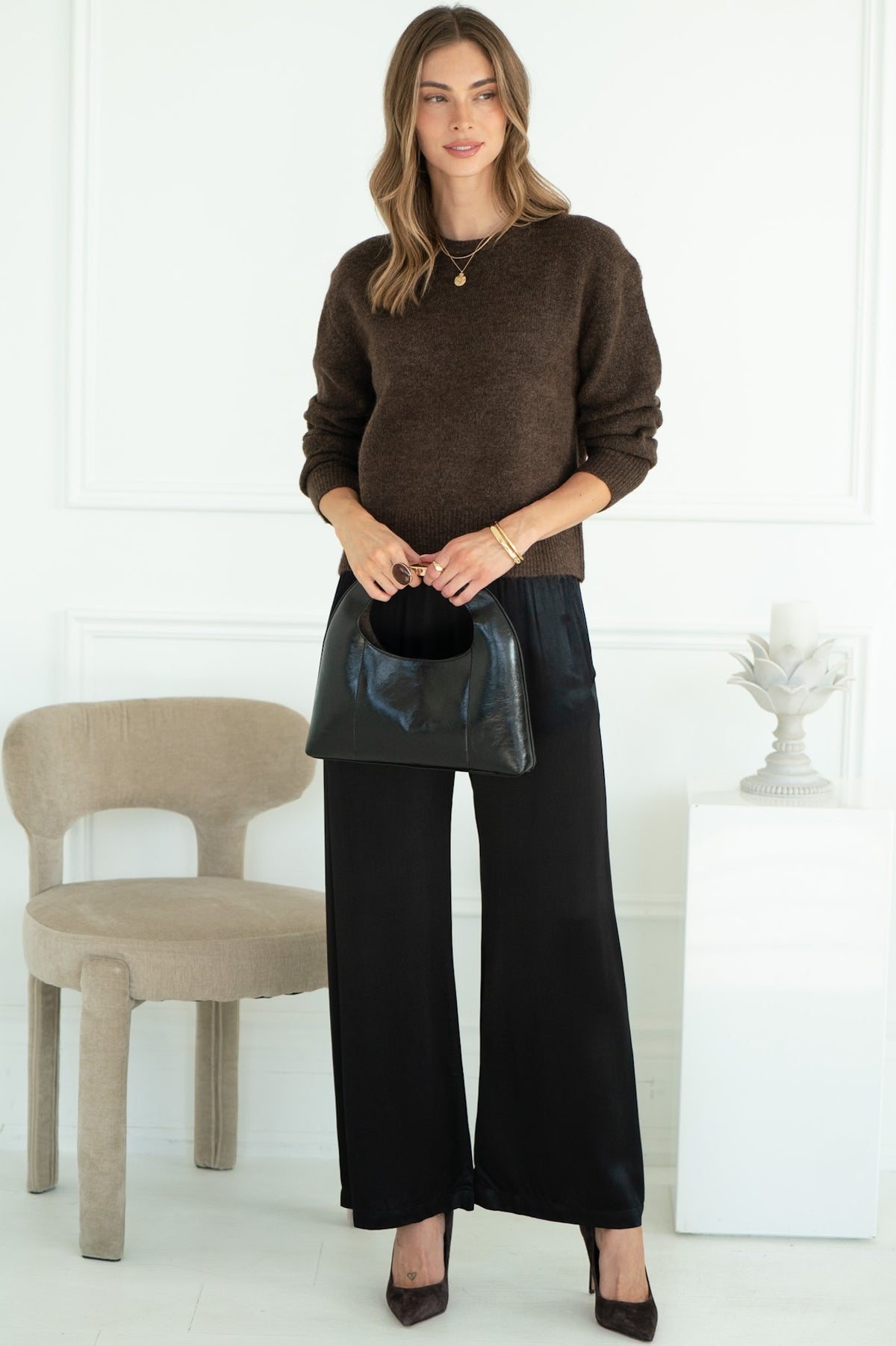 SABLYN DRAPEY WIDE LEG PANTS IN BLACK