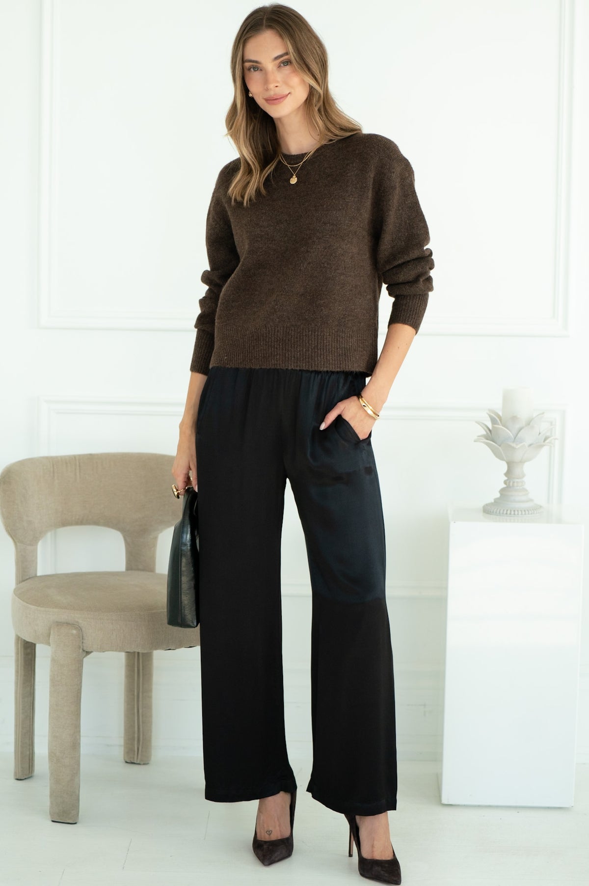 SABLYN DRAPEY WIDE LEG PANTS IN BLACK