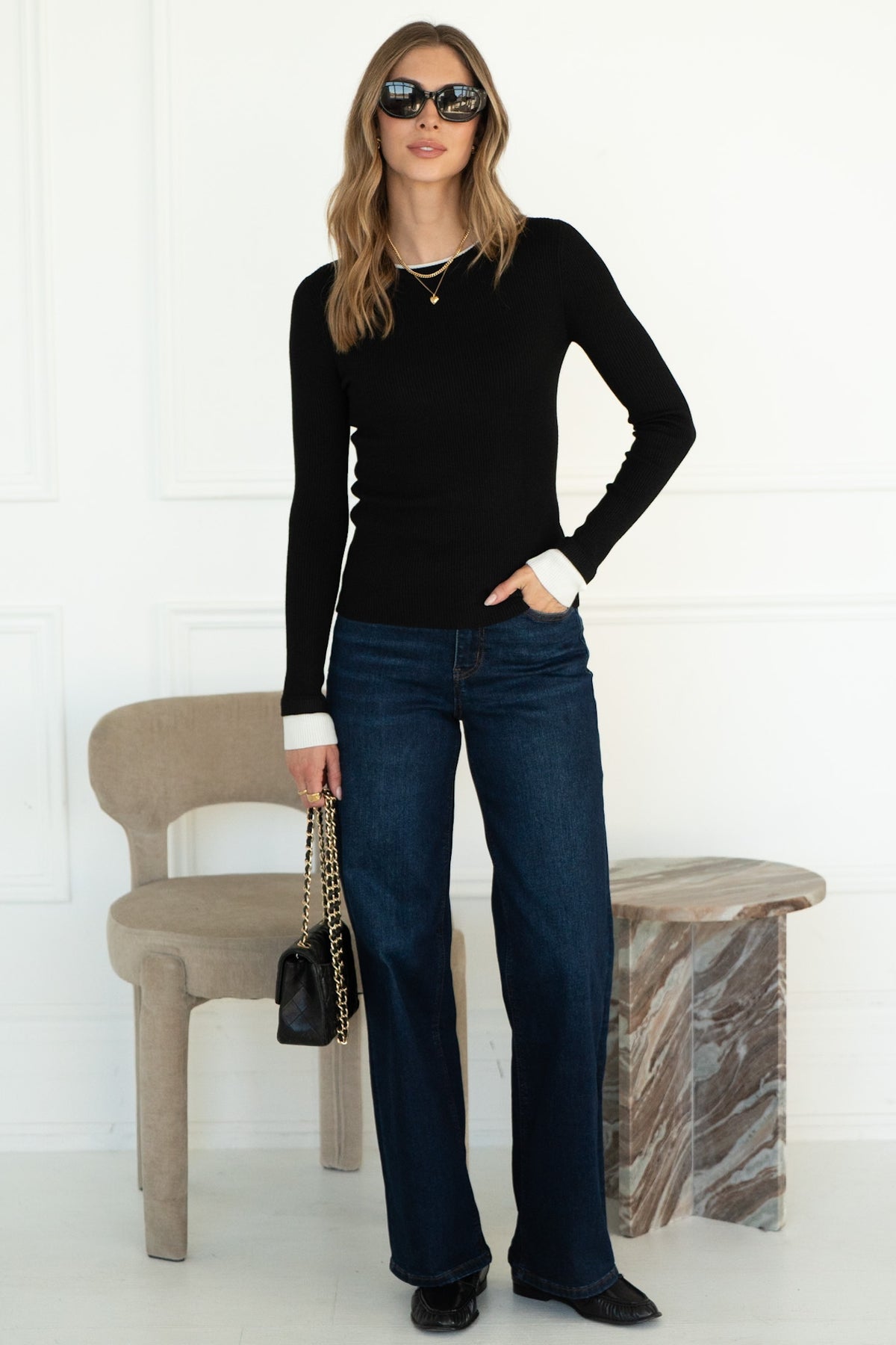 NO RUSH RIBBED CONTRAST TOP