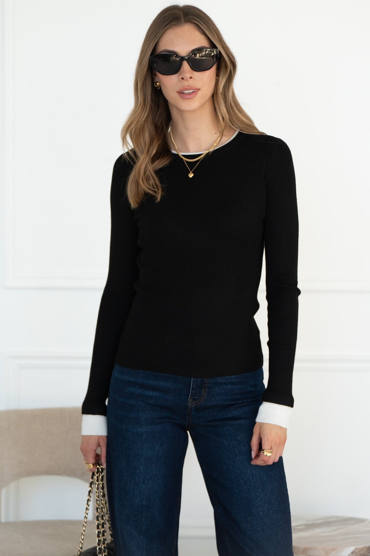 NO RUSH RIBBED CONTRAST TOP