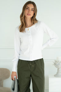 POSITANO COTTON MITERED BACK CARDIGAN IN WHITE