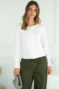 POSITANO COTTON MITERED BACK CARDIGAN IN WHITE