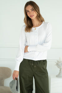 POSITANO COTTON MITERED BACK CARDIGAN IN WHITE