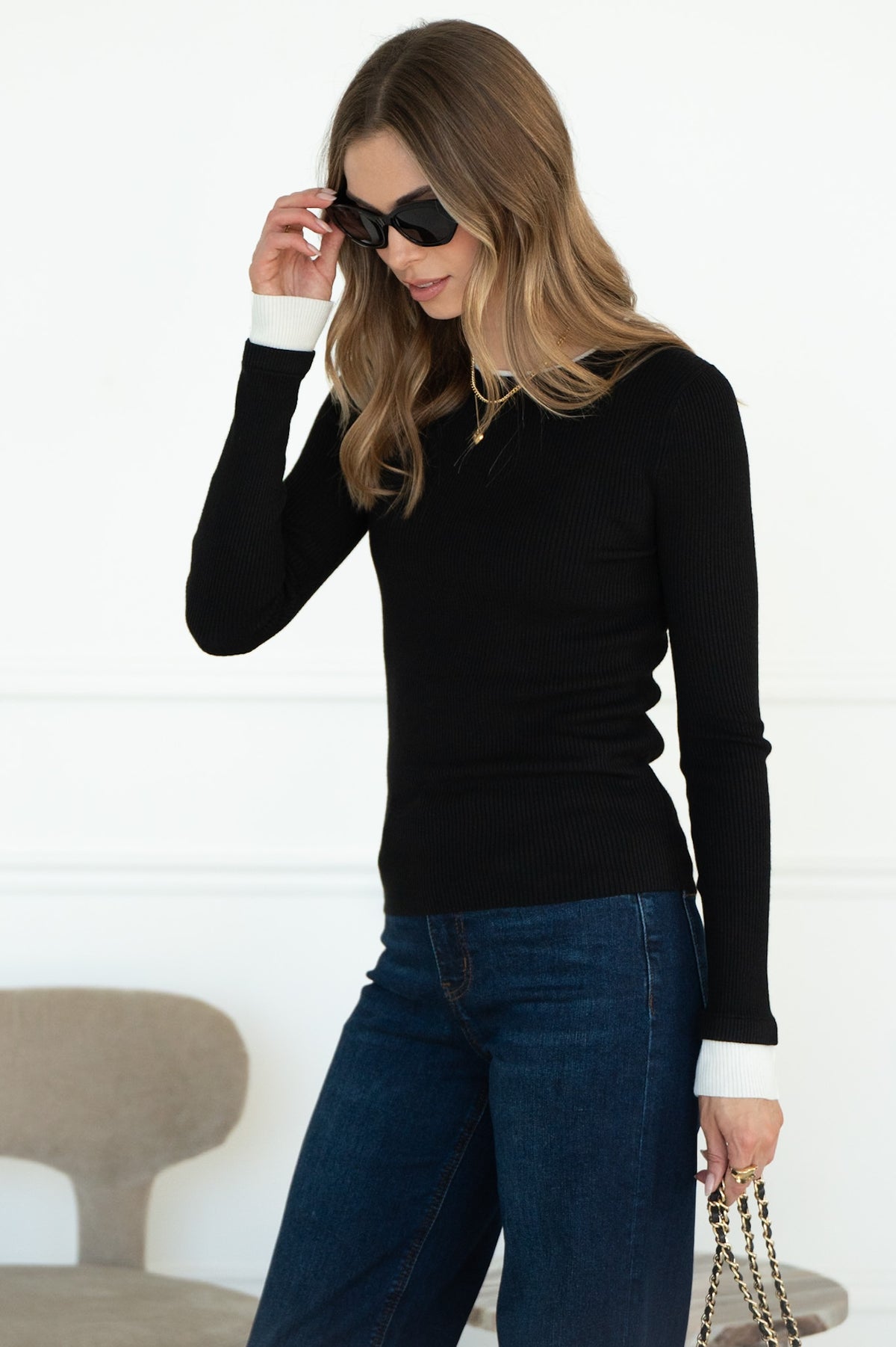 NO RUSH RIBBED CONTRAST TOP