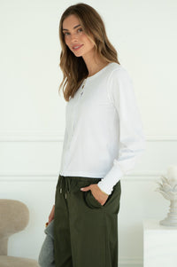 POSITANO COTTON MITERED BACK CARDIGAN IN WHITE